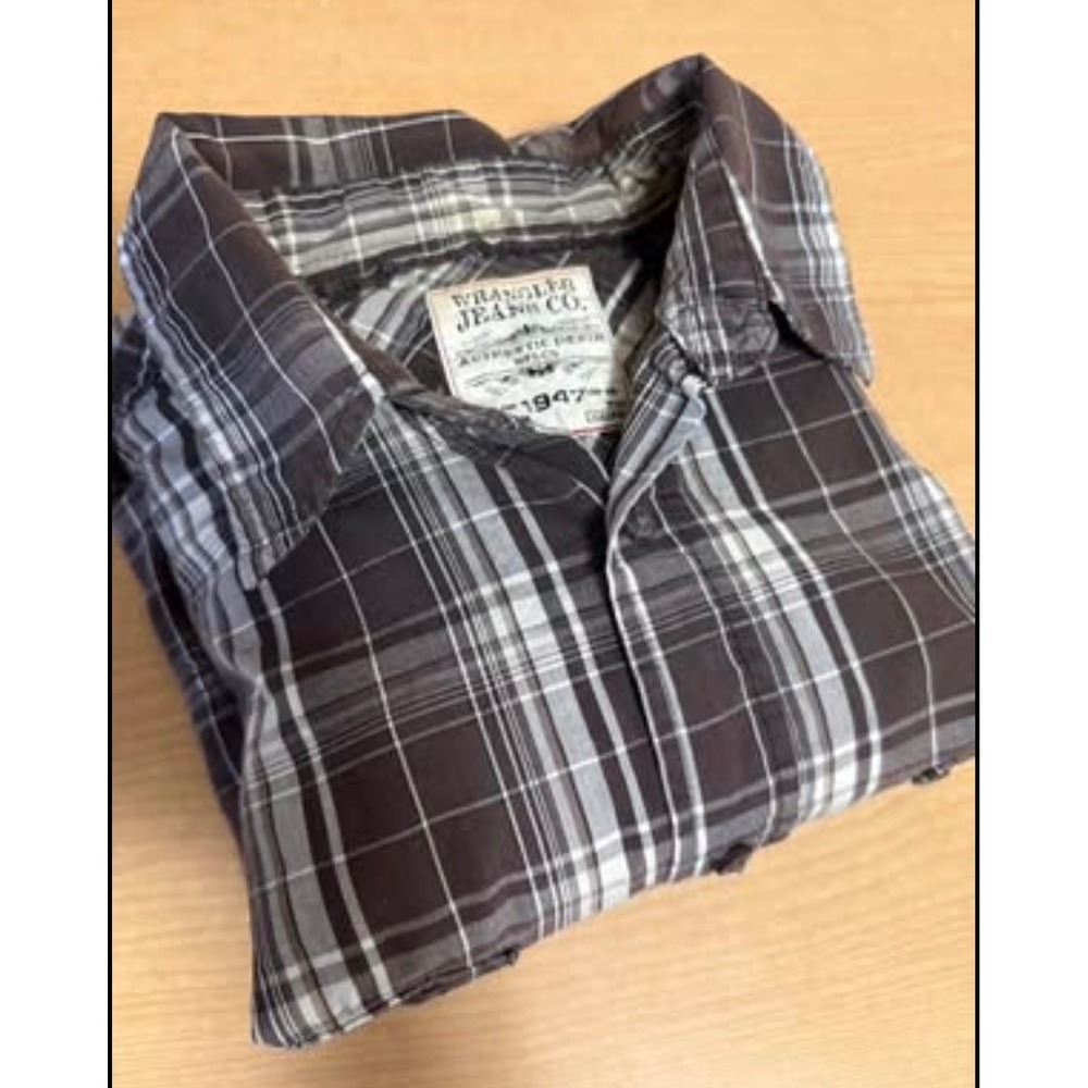 Wrangler Jeans Co Mens XL Brown Plaid Long Sleeve Button Down Cotton Shirt